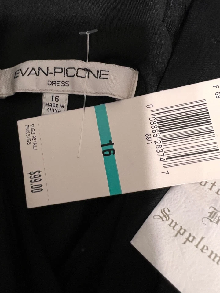 Mono Evan-Picone para mujer 16 negro sin mangas tejido ojo de cerradura botón elástico NUEVO Foto 2 de 4