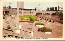 Rainbow Bridge Entrance Plaza Niagara Falls Canada WB Postcard PM Cancel WOB