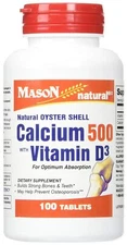 Mason Natural Oyster Shell Calcium 500 with Vitamin D3 Supplement Tablets 100 Ct