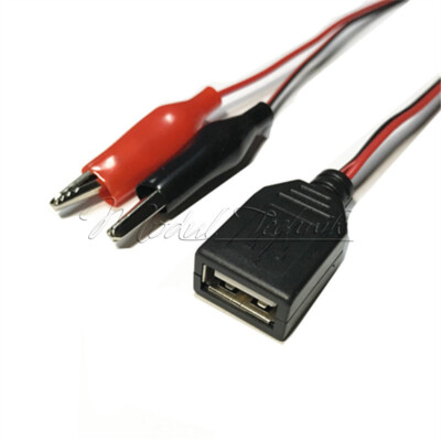 58CM Small Alligator Test Clip Clamp to USB Female Connector Adapter Power Cable