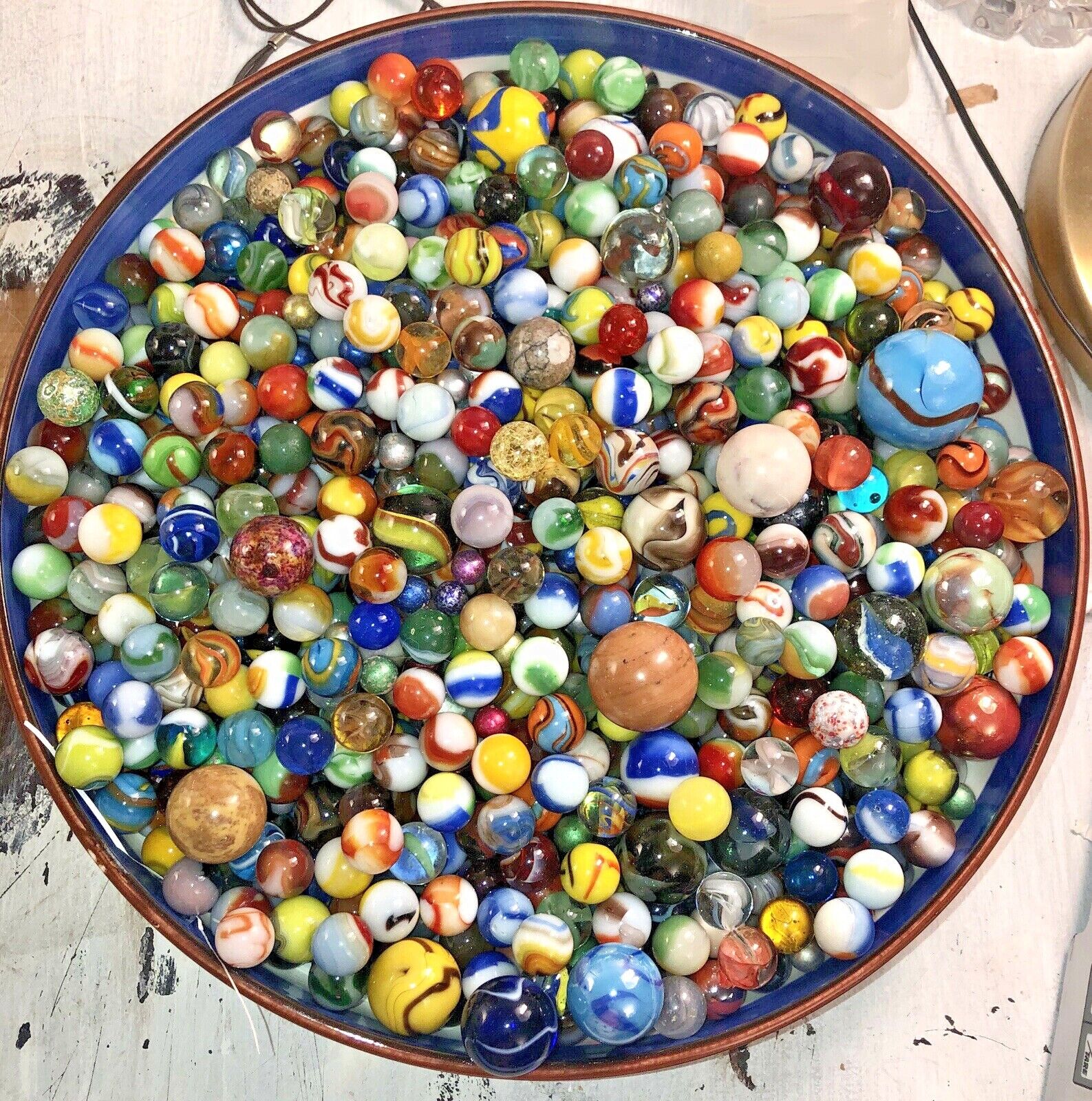 25 Glass Marbles SEAHORSE Orange/Blue Classic vtg Style Game Pack