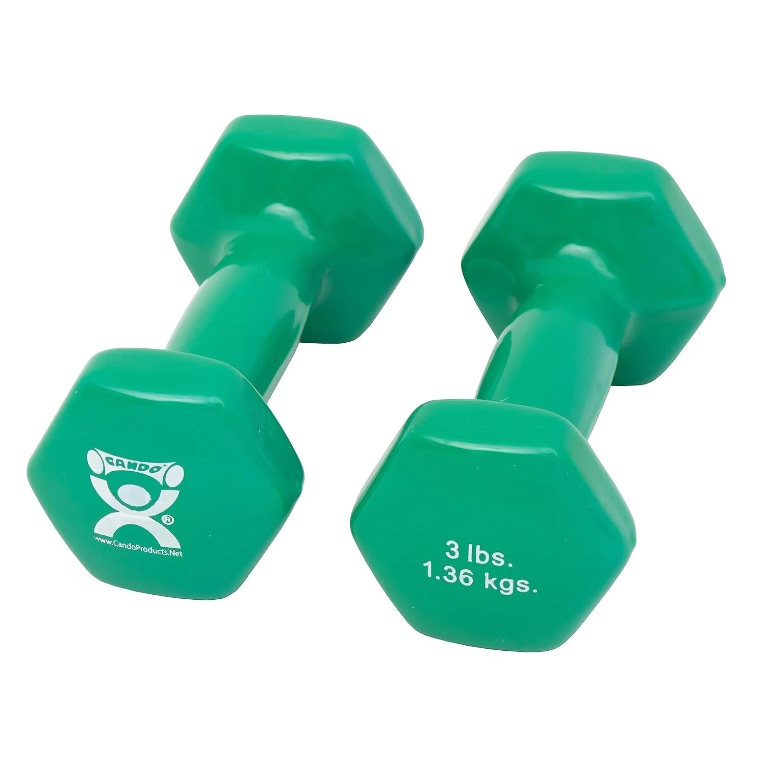 CanDo Vinyl Coated Dumbbells Pair Green 3 lb 2pc Handheld Weights