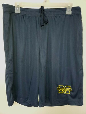 0724 Mens MICHIGAN WOLVERINES Polyester Jersey SHORTS Embroidered BLUE W/Pockets