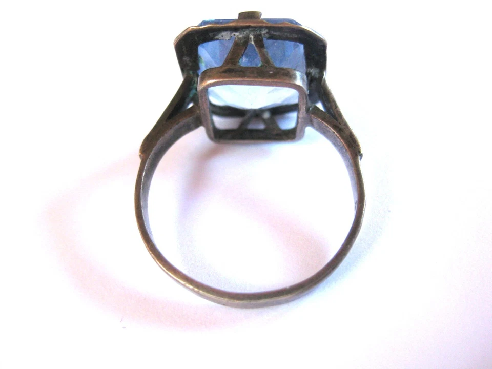 Antico Anello Argento 830 Con Topazio Blu, 4,31 G - Immagine 3 di 3