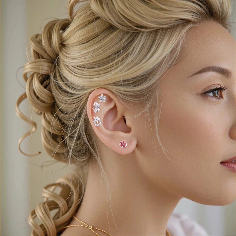 20G Tragus Earrings Flat Back Cartilage Ear Screw CZ Stud Labret Helix Piercing - Image 3 of 4