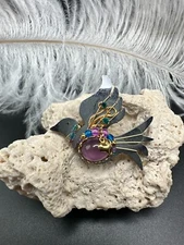 Signed Liztech Dove Brooch – Handmade, Mirrored, Collectible Pin