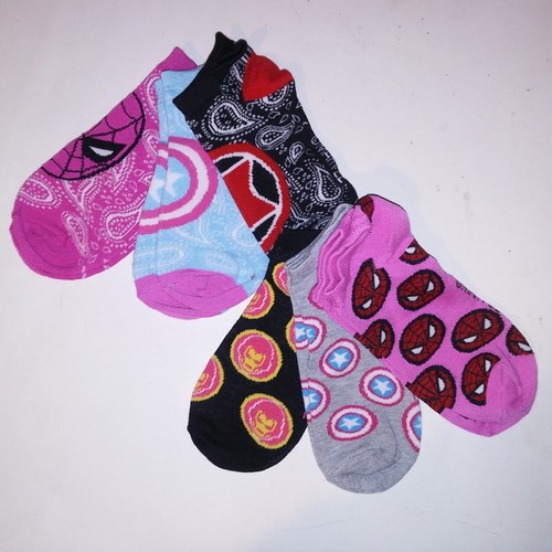 Set of 6 Womens Socks Shoe Size 9-11 Marvel Spider Man Iron Man Colorful New - Picture 1 of 5