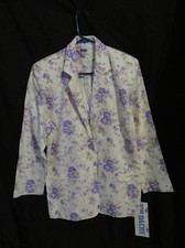 New Vintage Jordache Woman Linen Floral Blazer Jacket White Pink Purple Size 10
