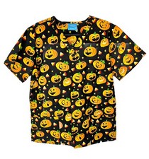 The Scrub Co Scrub Top Sz Large Halloween Pumpkin Jack-o-lantern Candy Corn EUC