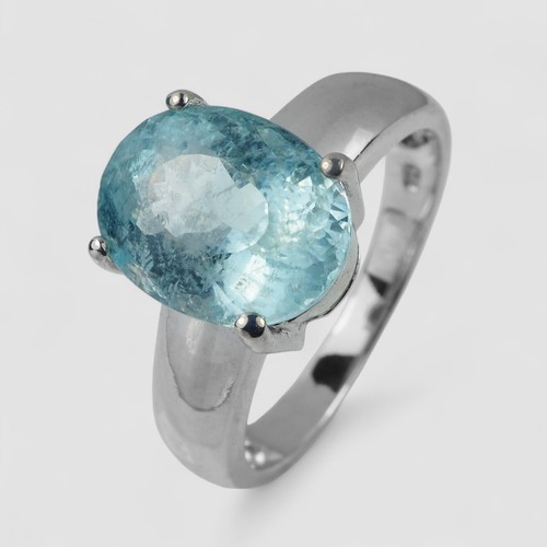 Alluring Baby Blue Aquamarine 3.43Ct 925 Sterling Silver White Gold Plated Rings