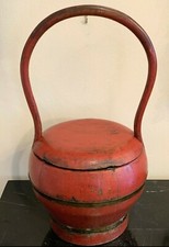 Antique Chinese Red Painted Ju Wood Food Wedding Basket
