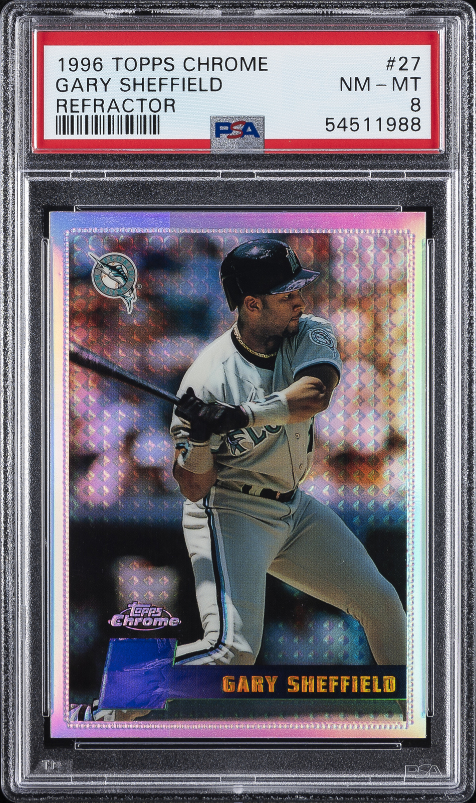 1996 TOPPS CHROME REFRACTOR #27 GARY SHEFFIELD PSA 8
