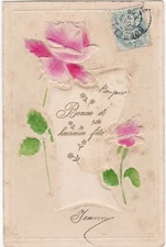 G553 FANCY - PINK FLOWERS - WRITINGS IN THE CENTER - HAPPY HOLIDAY 
