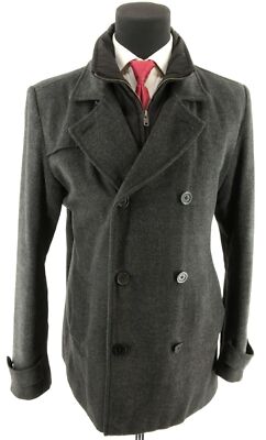 Marc Anthony Men's Gray Norfolk Action Back 3/4 Wool Top Over Coat Size Large