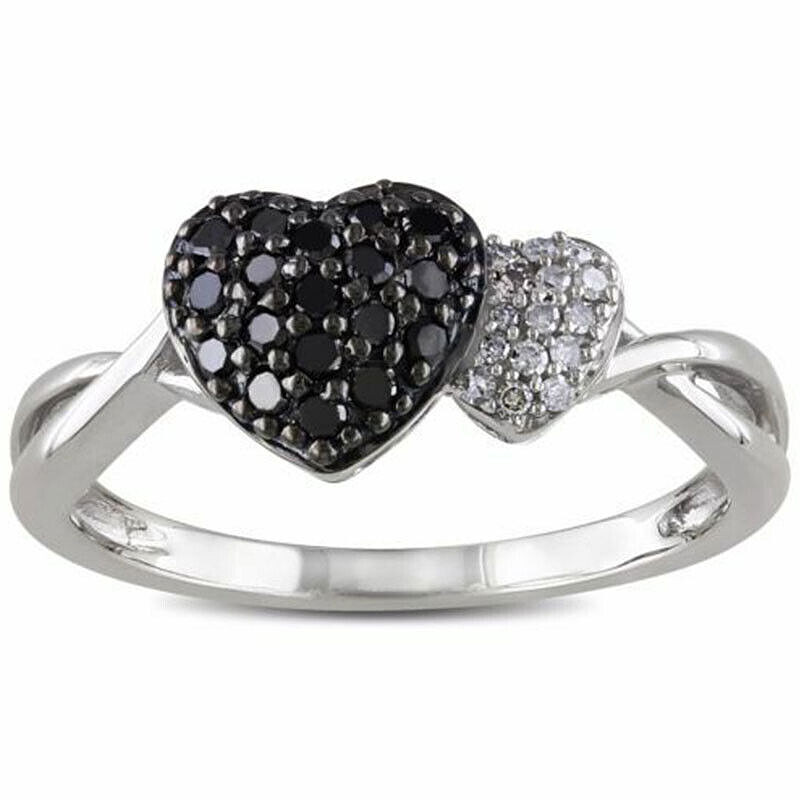 Alianza redonda con racimo de diamantes negros enchapada en oro blanco de 14K simulada