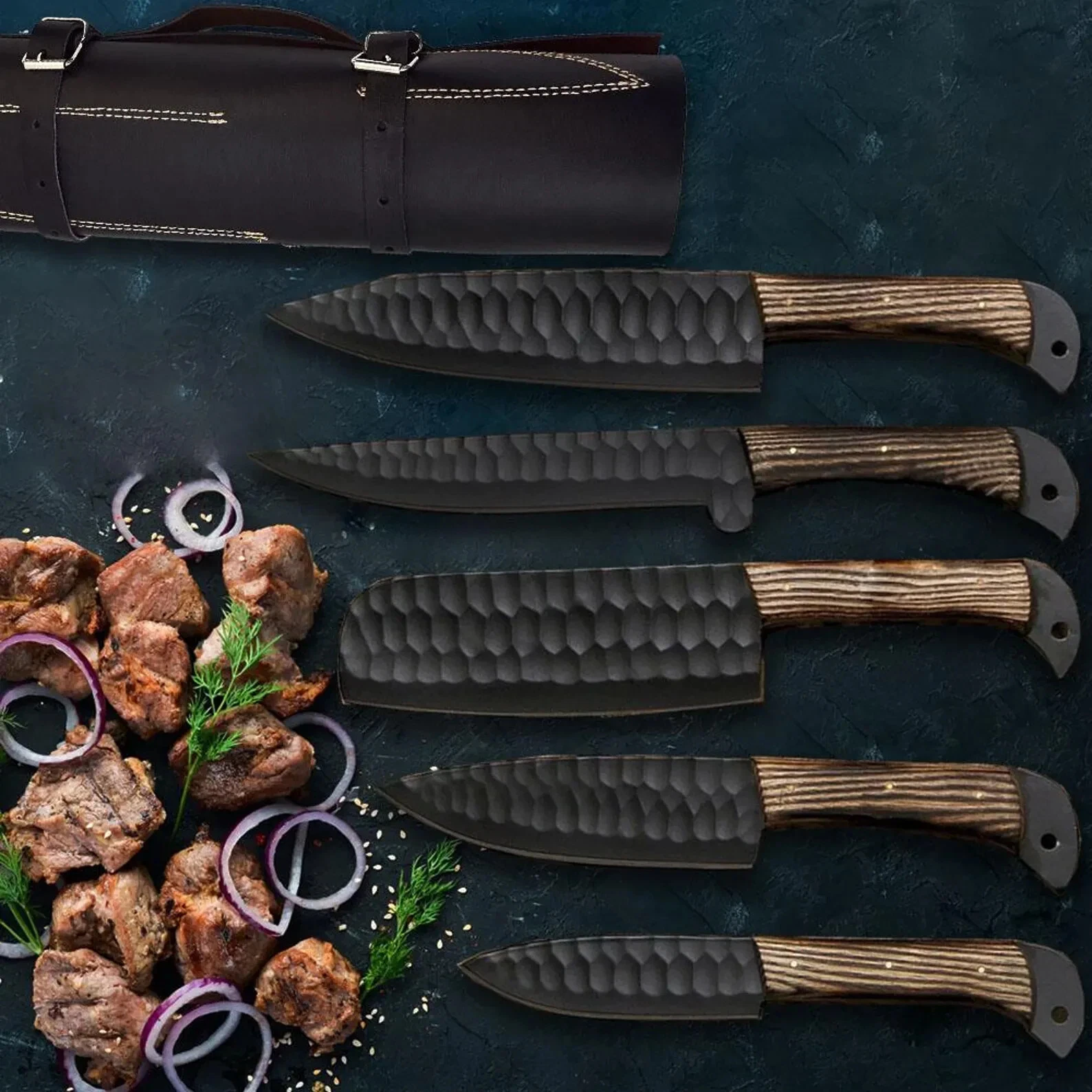 HAND FORGED CARBON STEEL CHEF KNIFE Set Kitchen Knives Best USA gifts