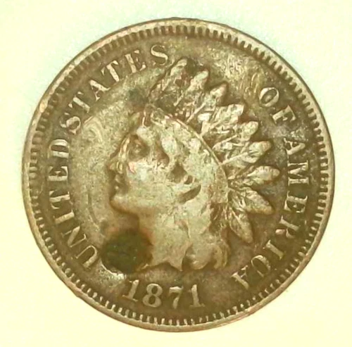 1871 Indian Head Cent VG10 Details ED Full Date Better Detail US Penny