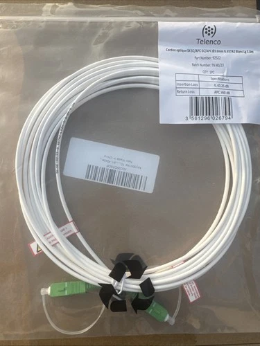 Câble/Cordon Optique SX SC/APC-SC/APC, Blanc, Longueur de 5M, Diamètre 3.00mm.