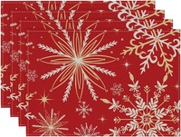 Platzsets Rot Gold Schneeflocken Weihnachten 30X45Cm 4Er Set Tischdeko 4 StüCk