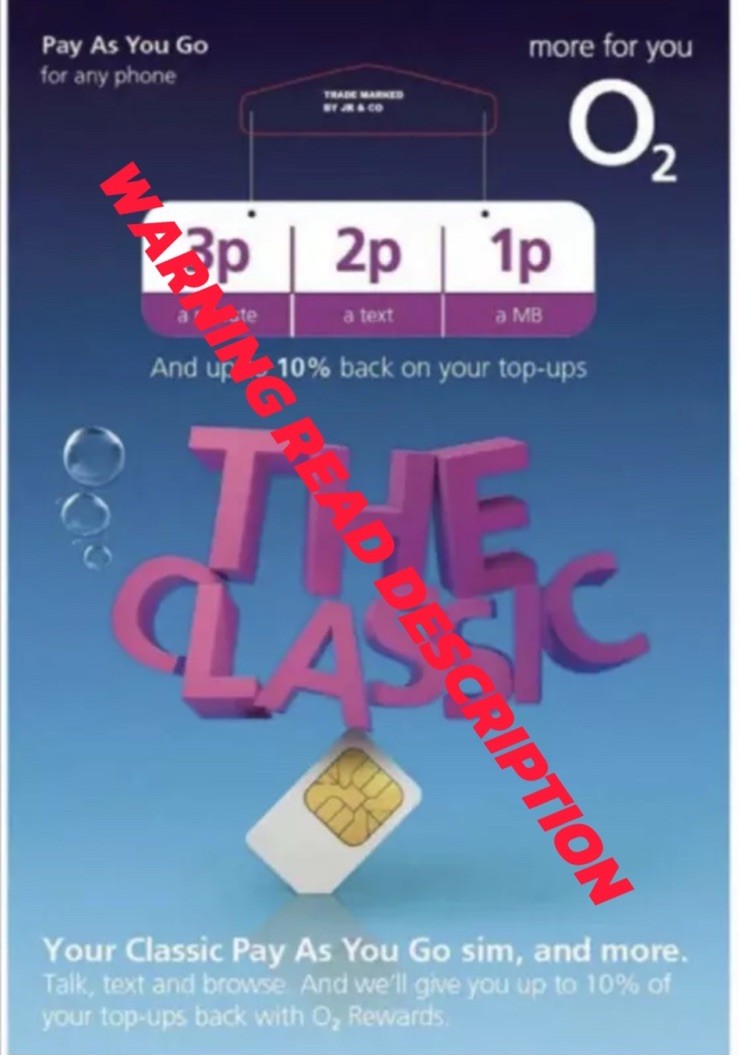 2025 NEW O2 Sim Card New Sealed Classic Pay As You Go 02 (AT LEAST 6 MONTHS EXP)