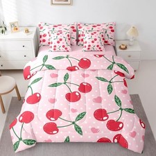 Cheery Comforter Set with Sheets for Girls Boys Kids Size Full Red Pink Green