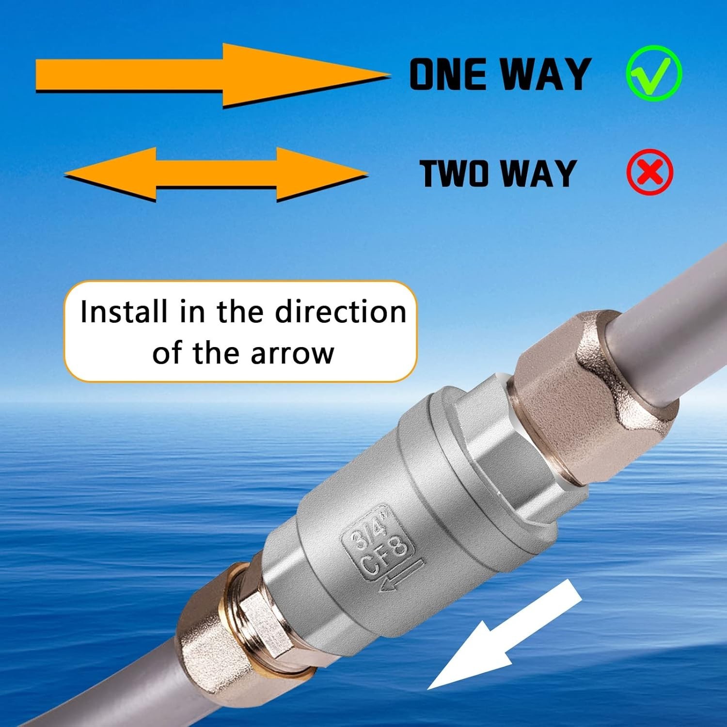 3/4 NPT Thread Spring Check Valve, Stainless Steel Non Return One Way Horizontal