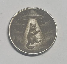 HOBO Nickel Folk Art Love Token Engraved Coin Cat Abduction Aliens