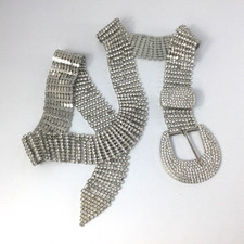 Faux Diamonds Rhinestone Bling Silver Metal Belt 36" READ