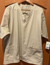 Landau Scrub Top,3XL,Beige Short Sleeve Medical Uniform Workwear Pockets Shirt