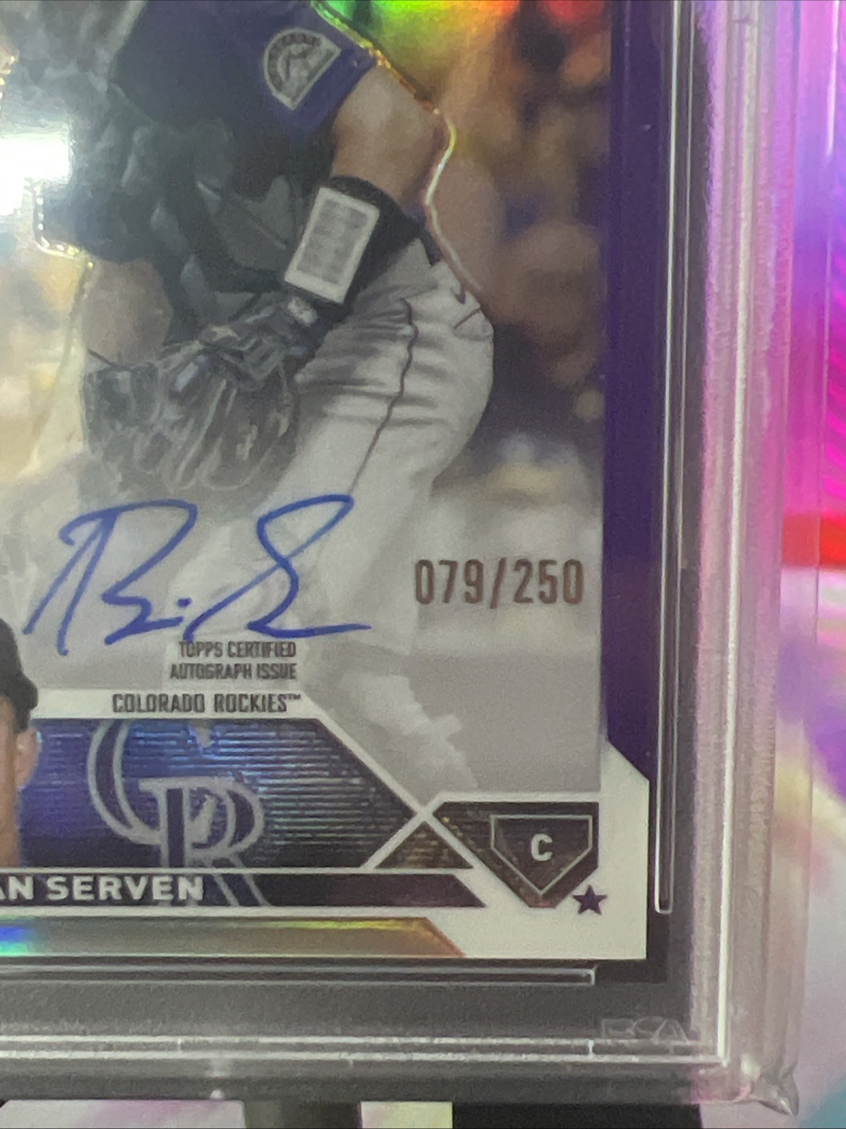 2023 Topps Chrome - Brian Serven (RC) - Purple Auto /250 PSA 9 - Rockies view 4
