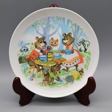 Vtg Plastic Melamine Illustrated Woodland Animal Kid's Plate Whimsical Nursery