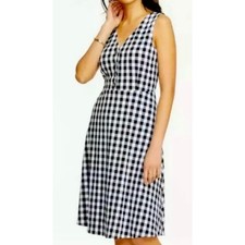 Ann Taylor Factory size 10 Black White Gingham Seersucker Midi Dress Pockets