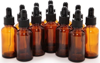 ''12 Botellas de Vidrio Ambar de 1 Oz con Cuentagotas de Vidrio ''