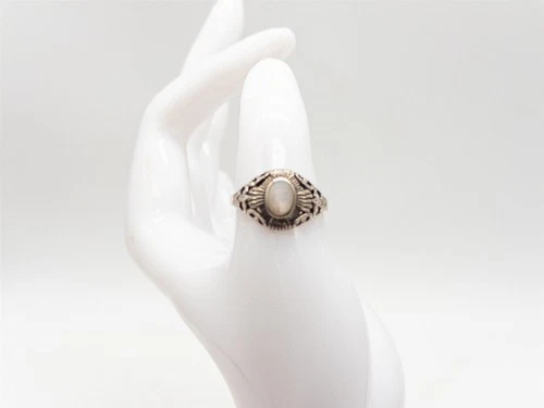 Vintage $200 1ct MOONSTONE GEM Sterling Silver Filigree Band Ring