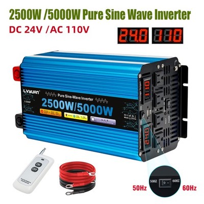2500W 5000W Pure Sine Wave Power Inverter DC 24V to AC 110V 4AC Converter Remote