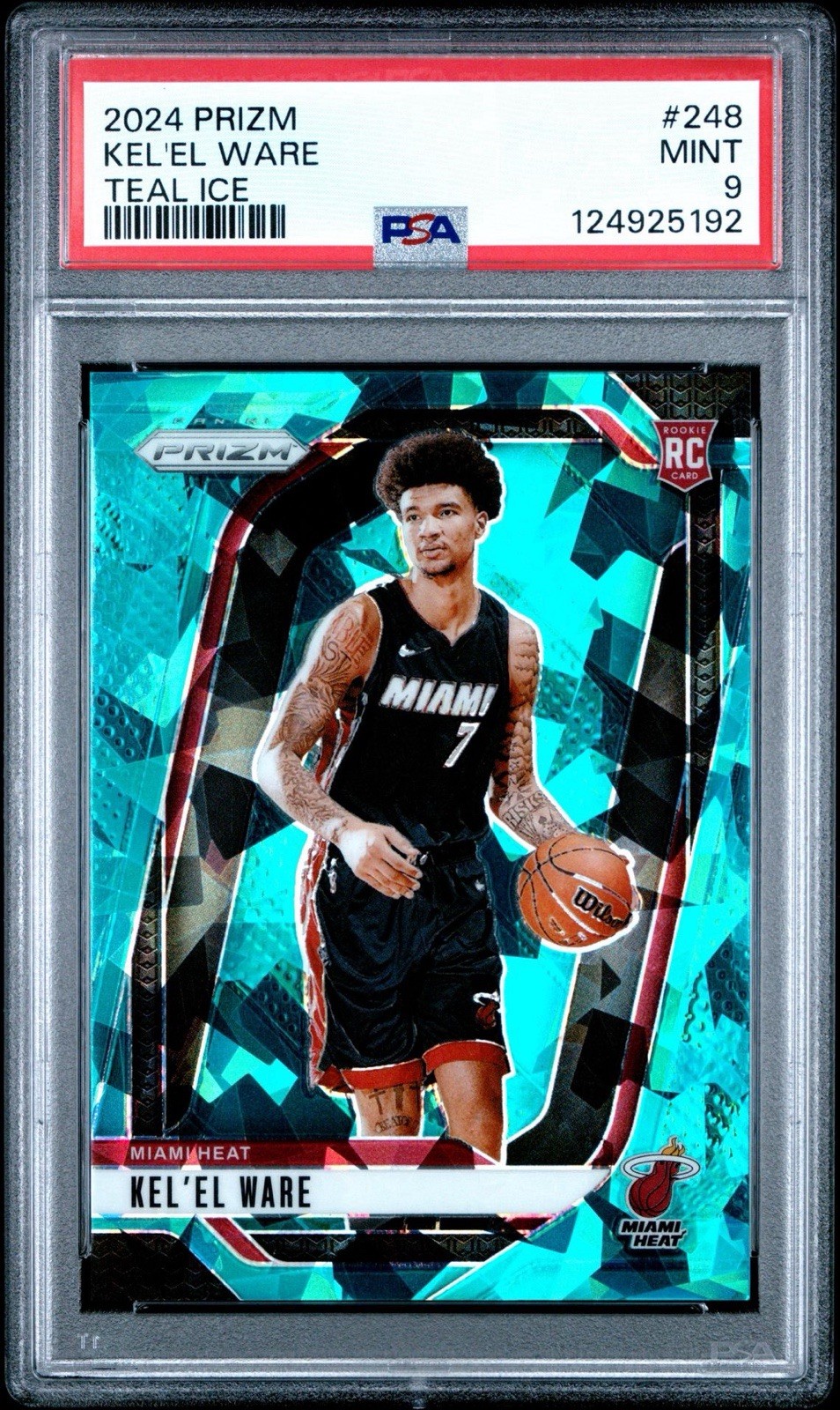 2024-25 Panini Prizm Kel'el Ware Teal Ice Prizm Rookie /225 #248 Heat RC PSA 9