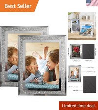 Set of 2 Sparkle Glass 5x7 Picture Frames - Dual Orientation for Every Occasion