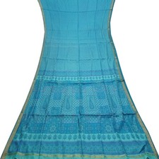 Vintage Blue Sarees 100 Pure Silk Printed Zari Border Sari 5YD Craft Fabric