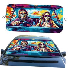 Windshield Sunshades Colorful Psychedelic Skull Driving 59"L x 31.5"W Skeleton