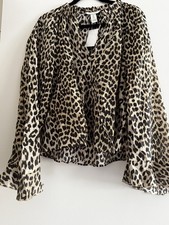 H M Leopard Print Chiffon Blouse with Flounce Sleeves Size M NWT