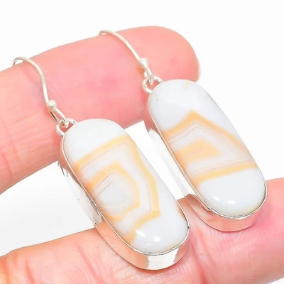 Natural Crazy Lace Agate 925 Sterling Silver Boho Handmade Earrings 2.01" T826 - Image 1 of 4