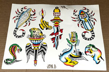 Traditional TATTOO Flash 11x14 Hand drawn and colored on card stock original