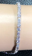 Sterling Silver CZ Tennis Bracelet Emerald Cut 925 DQ Diamonique 8.2" 9g 3379