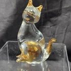 Vintage Murano Glass Art Cat Figurine 5 1/2” Tall Gold Accent Made In Italy EUC