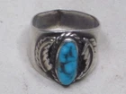 vintage sterling silver natural turquoise leaf Southwest art size 13 ring band