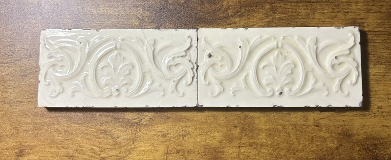 Lot Of 2 Antique Trent 6x3 White Art Nouveau Majolica Tiles