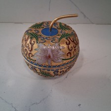 Vintage Gold Tone Multicolor Cloisonné Apple...