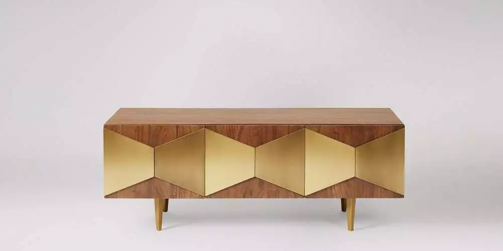 Swoon Grace Large TV Stand Media Unit Stylish Brown Acacia Brass RRP 469