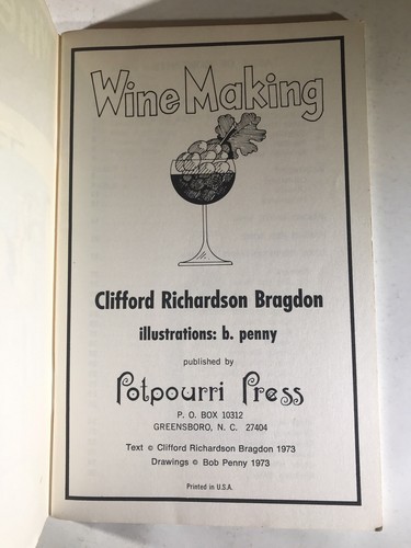 Wine Making By Clifford Richardson Bragdon Bob Penny 1973 Paperback NM - Picture 3 of 3