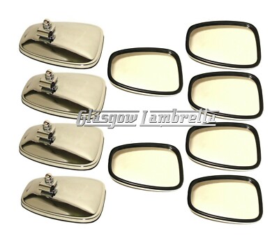 Lambretta Vespa Set 10 x CHROME STADIUM STYLE RECTANGULAR SCOOTER MIRROR HEADS